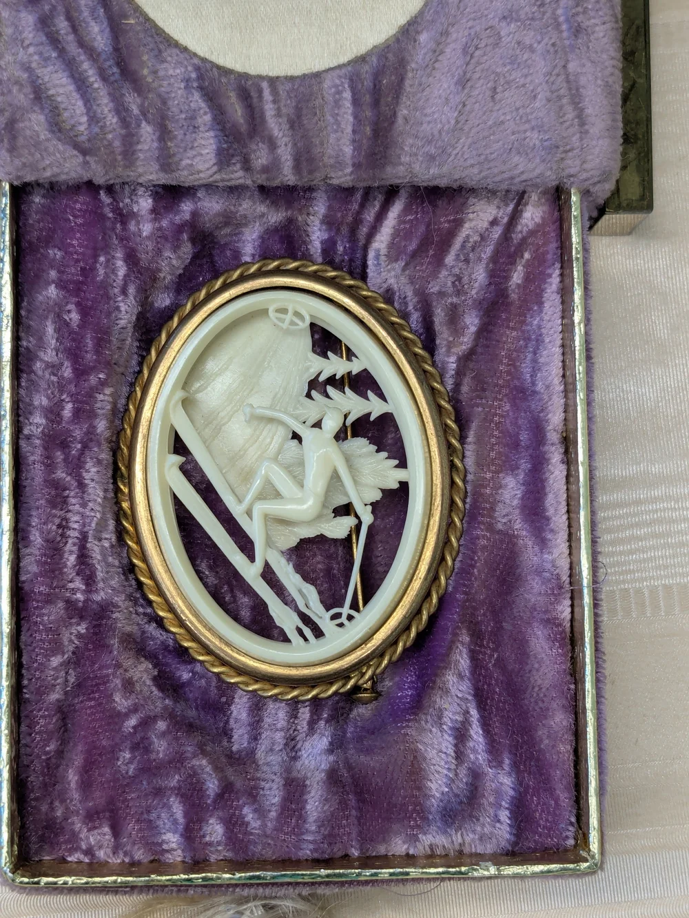 Art Deco Celluloid Carved Ski Brooch Despose France Attleboro Styled By Bliss